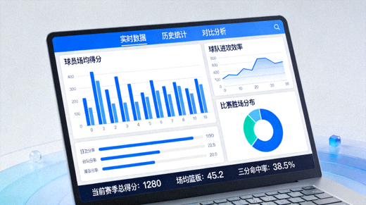 体育数据分析界面示意图，展示统计图表与数据指标